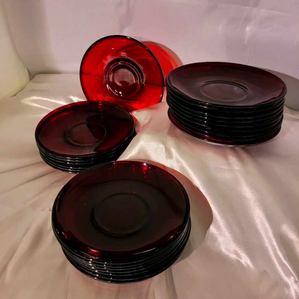 Vintage 60s Arcoroc Ruby Red Dinner & Serving ware